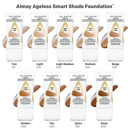 كريم أساس مضاد للشيخوخة من ألماي Almay Anti-Aging Foundation, Smart Shade Face Makeup with Hyaluronic Acid, Niacinamide, Vitamin C & E, Hypoallergenic-Fragrance Free, 050 Fair, 1 Fl Oz (Pack of 1)