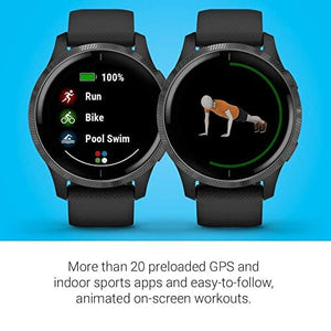ساعة ذكية بنظام تحديد المواقع العالمي لون اسود Garmin Venu, GPS Smartwatch with Bright Touchscreen Display, Features Music, Body Energy Monitoring, Animated Workouts, Pulse Ox Sensor and More, Black, 010-N2173-11 (Renewed)
