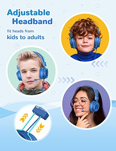 سماعات رأس للأطفال مع ميكروفون للمدرسة الافتراضية iClever HS21 Kids Headphones with Microphone for Virtual School- Rotatable Extendable Mic - 94 dB Volume-Safe Headphones for Kids, Wired Foldable Kids Gaming Headset for PS4/Xbox One/Switch/PC/Tablet