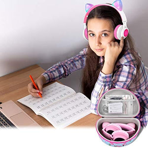 حافظة سماعة رأس  Headphone Case for Riwbox CT-7 Pink/for Jack CT-7S Cat Green 3.5mm/ for iClever IC-HS01/ for Mpow BH297B Wired/for Picun Bluetooth Wireless Over-Ear Headphones Headset for Kids-Box Only