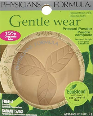 تركيبة الأطباء لطيفة على البشرة مسحوق مضغوط طبيعي 100% من أصل عضوي Physicians Formula Gentle Wear 100% Natural Organic Origin Pressed Powder, Translucent Medium