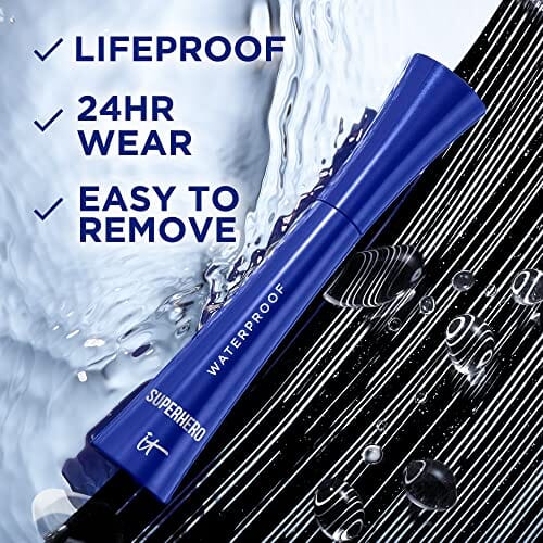 ماسكارا مضادة للماء خارقة من آي تي كوزمتكس IT Cosmetics Superhero Volumizing Waterproof Mascara – 24HR Wear – Resists Sweat & Humidity – Lash-loving Biotin, Peptides & Pro-Vitamin B5 – Super Black, 0.3 fl oz