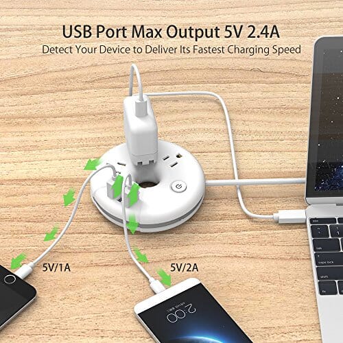 محطة شحن سطح المكتب المحمولة Travel Power Strip, NTONPOWER 3 Outlets 3 USB Portable Desktop Charging Station Short Extension Cord 15 inches for Office, Home, Hotels, Cruise Ship, Nightstand, White