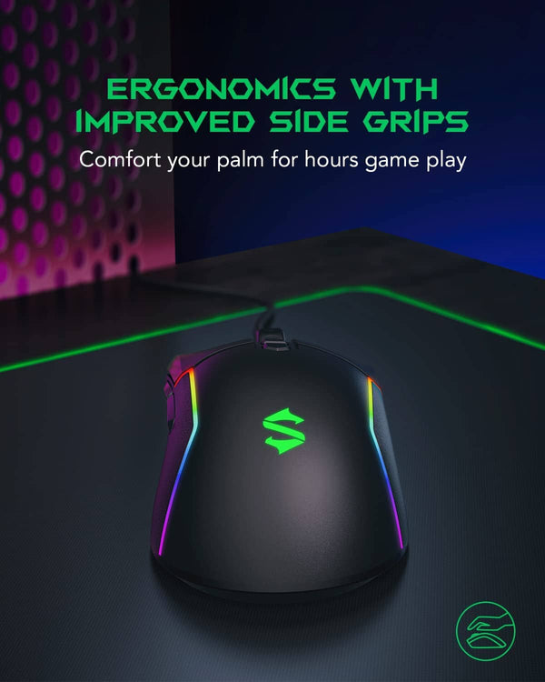 ماوس العاب سلكي بلاك شارك Black Shark Gaming Mouse Wired, USB Computer Ergonomic Mouse with 7 Adjustable DPI Up to 10,000, 7 Programmable Buttons, 5 Modes RGB Backlight, Optical Gamer Mice for Windows PC Laptop Mac