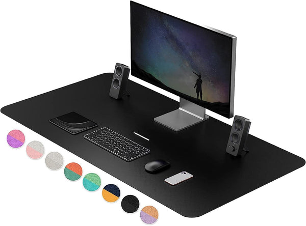 باد مكتب متعدد الوظائف على وجهين  Dual-Sided Multifunctional Desk Pad, Waterproof Desk Blotter Protector, Leather Desk Wrting Mat Mouse Pad (47.2" x 23.6", Black) Black 47.2" x 23.6"