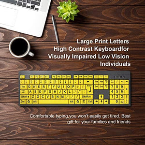 لوحة مفاتيح كمبيوتر كبيرة مطبوعة BOOGIIO Large Print Computer Keyboard, Wired USB High Contrast Keyboard with Oversized Print Letters for Visually Impaired Low Vision Individuals (Yellow+Black)