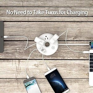 محطة شحن سطح المكتب المحمولة Travel Power Strip, NTONPOWER 3 Outlets 3 USB Portable Desktop Charging Station Short Extension Cord 15 inches for Office, Home, Hotels, Cruise Ship, Nightstand, White