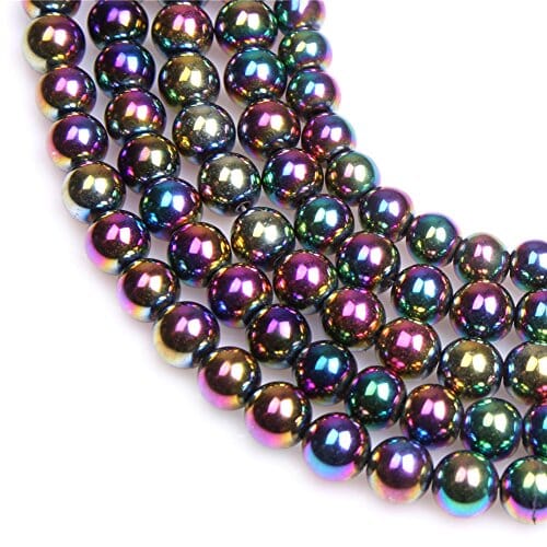 أحجار كريمة من الهيماتيت متعدد الألوان دائري 8 مم 8 mm Round Multicolored Hematite Gemstone Beads for DIY Jewelry Making 15"