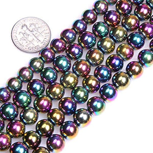 أحجار كريمة من الهيماتيت متعدد الألوان دائري 8 مم 8 mm Round Multicolored Hematite Gemstone Beads for DIY Jewelry Making 15"