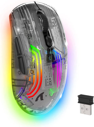 ماوس ألعاب لاسلكي للكمبيوتر  Wireless Gaming Mouse PC Transparent Shell Computer Mice with Tri-mode BT5.0/2.4G/USB-C,PixArt Chip 3D RGB Lighting,Ergonomic 7 Buttons,Rechargeable Mute Mouse for PC Laptop Tablet PS4 PS5 Xbox one Black