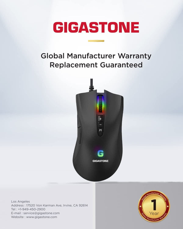 ماوس العاب جيجاستون Gigastone Gaming Mouse with 16000 DPI Adjustable, RGB Backlight, Optical Sensor, 10 Programmable Buttons, RGB Gaming Mouse with 4MB Onboard Memory, Wired Gaming Mouse for Windows 7 and Up