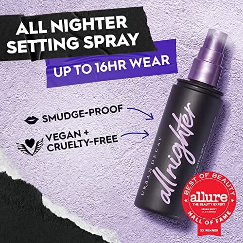 بخاخ تثبيت مكياج طويل الأمد يدوم حتى 16 ساعة  URBAN DECAY All Nighter Long-Lasting Makeup Setting Spray - Award-Winning Makeup Finishing Spray - Lasts Up To 16 Hours - Oil-Free, Microfine Mist - Non-Drying Formula for All Skin Types - 4.0 fl oz