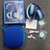 ترانس نوفا سماعات بلوتوث للأطفال iClever TransNova Kids Bluetooth Headphones, LED Lights Up, Replaceable Plate, 74/85/94dB Volume Limited, 45H Playtime, Stereo Sound, Kids Headphones Wireless with Case for Travel iPad Tablet, Blue