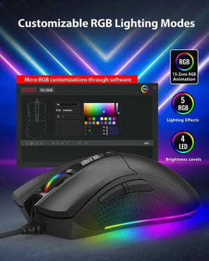 ماوس العاب جيجاستون Gigastone Gaming Mouse with 16000 DPI Adjustable, RGB Backlight, Optical Sensor, 10 Programmable Buttons, RGB Gaming Mouse with 4MB Onboard Memory, Wired Gaming Mouse for Windows 7 and Up