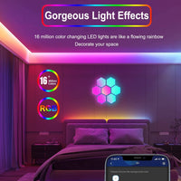 أضواء هيكساجونية قابلة للتجميع على الحائط Hicsezvy Hexagon Light Panels,RGB Hexagon Lights DIY Modular Wall Lights with Remote,Smart App Control,Music Sync,Timing Function,16 Million Colors,LED Hex Gaming Lights for Bedroom Bar Decor,7 Pack