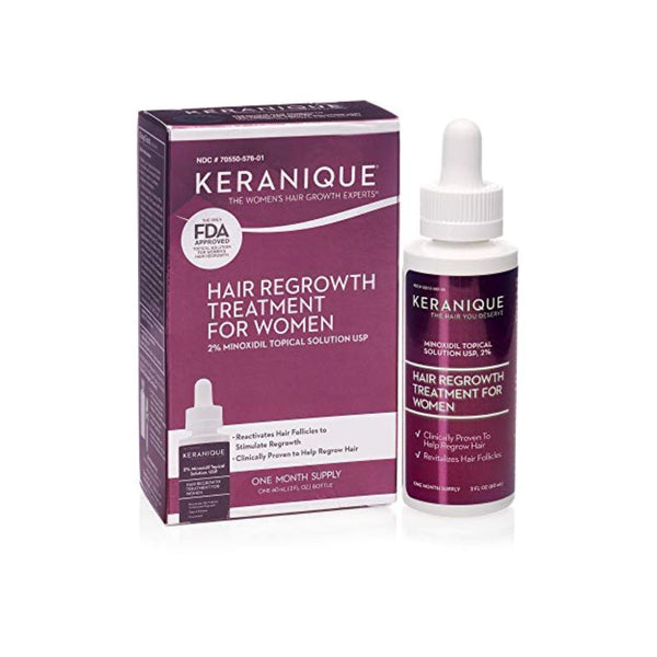 علاج لإعادة نمو الشعر للنساء Keranique Hair Regrowth Treatment for Women - 2% Minoxidil for Women Hair Growth, Strength, & Thickening - Hair Loss & Thinning Scalp Stimulating Treatment - Topical Solution Liquid Drops Applicator