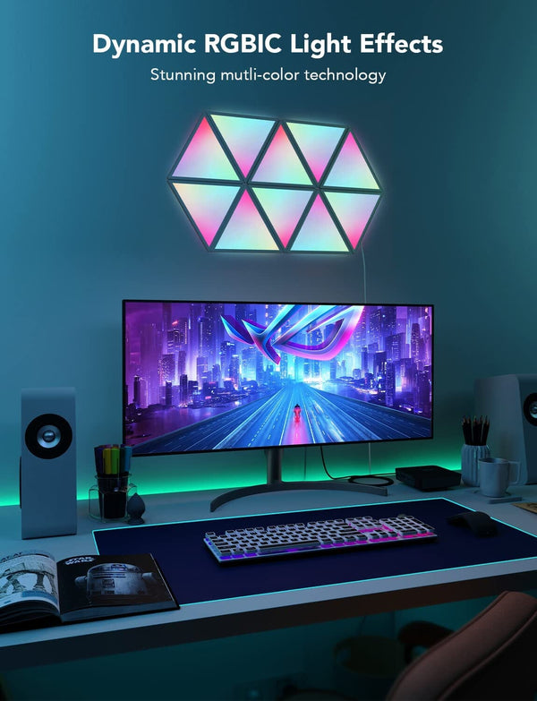 لوحات ثلاثية الاضلاع كوف Govee Triangle Light Panels, RGBIC Tri Lights, Glide Wall Light Decor, Multicolor Effects, Music Sync, DIY Design, Smart WiFi App Control, Works with Alexa & Google Assistant for Room, Gaming, 10 Pack