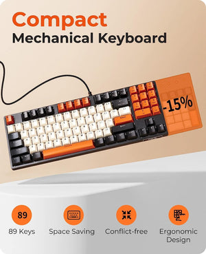 لوحة مفاتيح ميكانيكية Havit Mechanical Keyboard, Wired Compact PC Keyboard with Number Pad Red Switch Mechanical Gaming Keyboard 89 Keys for Computer/Laptop (Black)