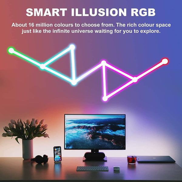 ضوء جداري ذكي KOBAIBAN Smart WiFi RGB LED Wall Light Lines 16M+ Color LED Dimmable Music Sync Gaming Room, Bedroom, Led Home Wall Decor Light Bars Kit Work with Alexa and Google Assistant (9 LED Light Lines)