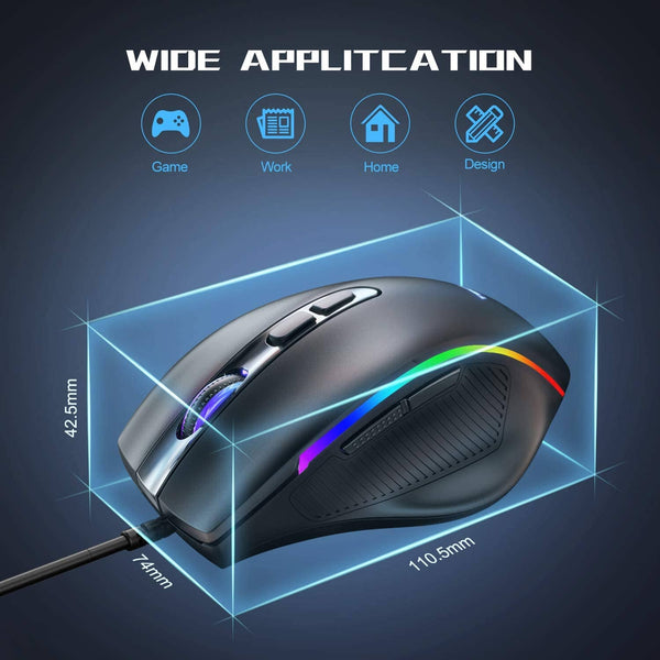 ماوس العاب سلكي تيكنت TECKNET Wired Gaming Mouse, RGB Mouse [Breathing RGB LED], Gaming Mouse USB [Plug Play], 7 Programmable Buttons, High-Precision Adjustable 6 DPI, Ergonomic Mouse Wired for Windows/PC/Mac/Laptop Gamer