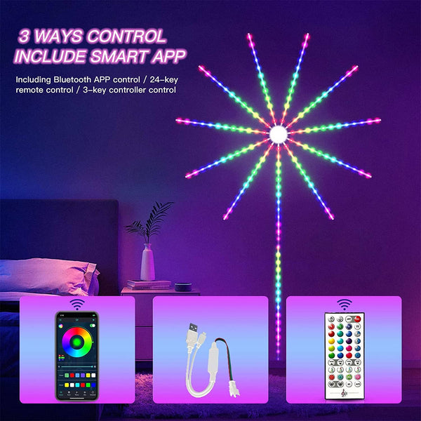 شرائط إضاءة ديزانكن الذكية Dzanken Smart RGB LED Strips Bluetooth Fireworks Lights with Remote App Control Music Sync Led Lights for Parties Bars Bedrooms