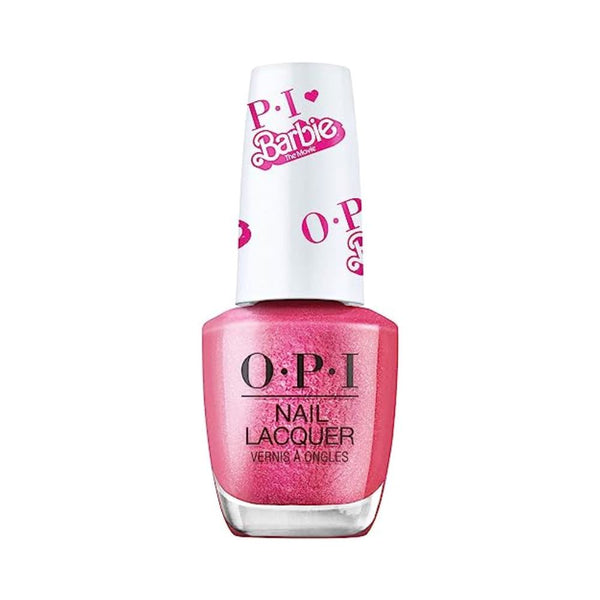 طلاء أظافر باللون الوردي OPI Nail Lacquer, Opaque Pearl Finish Pink Nail Polish, Up to 7 Days of Wear, Chip Resistant & Fast Drying, 3 Barbie Limited Edition Collection, Welcome to Barbie Land, 0.5 fl oz
