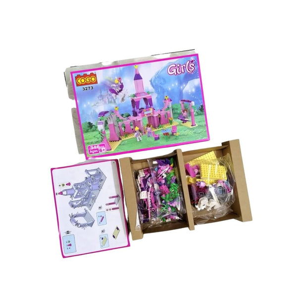 مكعبات بلاستيكية تعليمية قلعة وقصر باربي Plastic cubes in an educational cartoon box Barbie castle and mansion