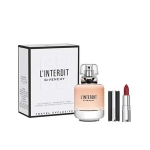 سيت عطر نسائي مع احمر شفاه جيفنشي Givenchy L'interdit Eau De Parfum 80ML,1.5g Lipstick Gift Set