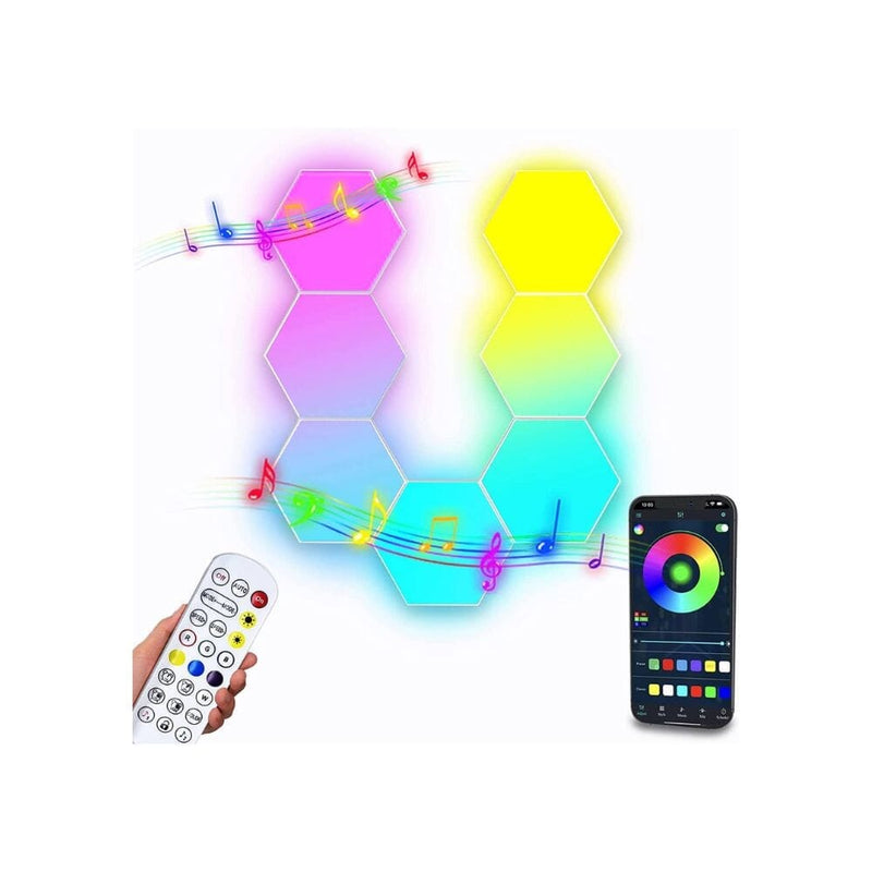 أضواء هيكساجونية قابلة للتجميع على الحائط Hicsezvy Hexagon Light Panels,RGB Hexagon Lights DIY Modular Wall Lights with Remote,Smart App Control,Music Sync,Timing Function,16 Million Colors,LED Hex Gaming Lights for Bedroom Bar Decor,7 Pack