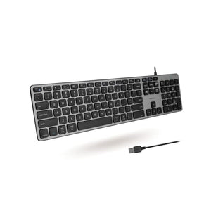 لوحة مفاتيح سلكية Macally USB Wired Keyboard for Mac and Windows - Apple Keyboard Compatible and Auto Detect for All OS - Slim Computer Keyboard for MacBook, iMac, PC with 107 Quiet Keys and 16 Shortcut Keys