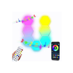 لوحات إضاءة سداسية الأضلاع Hicsezvy Hexagon Light Panels,RGB Hexagon Lights DIY Modular Wall Lights with Remote,Smart App Control,Music Sync,Timing Function,16 Million Colors,LED Hex Gaming Lights for Bedroom Bar Decor,7 Pack