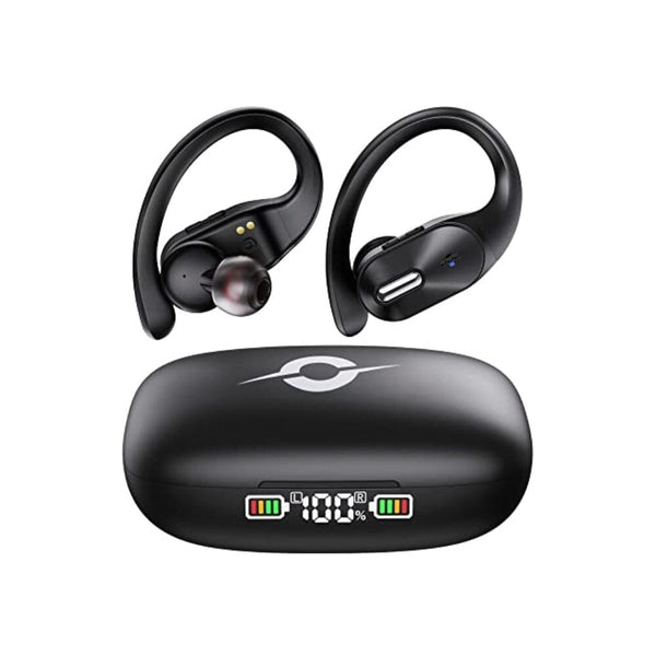 سماعات بلوتوث لاسلكية، صوت ستيريو باس مع حافظة شحن Bluetooth Headphones Wireless Earbuds Bass Stereo Sound with Wireless Charging Case 48H Playback Earphones LED Display With Built in Mic and Over Earhooks Waterproof Headset for Running Workout Sports