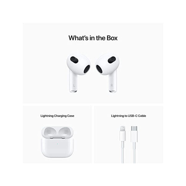 سماعة ابل ايربودز الجيل الثالث Apple AirPods (3rd Generation) Wireless Earbuds with Lightning Charging Case. Spatial Audio, Sweat and Water Resistant, Up to 30 Hours of Battery Life. Bluetooth Headphones for iPhone