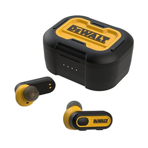 سماعات أذن لاسلكية مع حقيبة شحن DEWALT True Wireless Bluetooth Earbuds — TWS Bluetooth Headphones — Wireless Earbuds with Type C Charging Case — Waterproof Wireless Earphones — Jobsite Pro-X1 Premium Sound for Outdoor Work