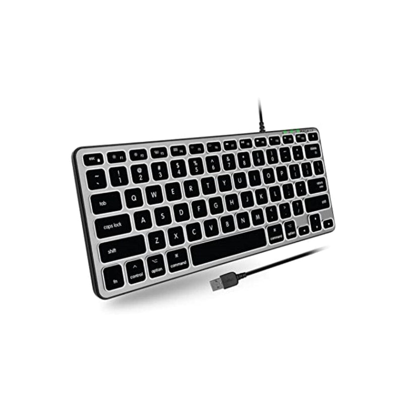 لوحة مفاتيح رفيعة ومضغوطة مع 3 مستويات سطوع مفاتيح Macally Backlit Mac Keyboard Wired - The Perfect Size and Lighted - Slim and Compact Apple Keyboard with 3 Level Brightness LED Keys - Small Wired Keyboard for Mac, MacBook Pro/Air, iMac (Space Gray)