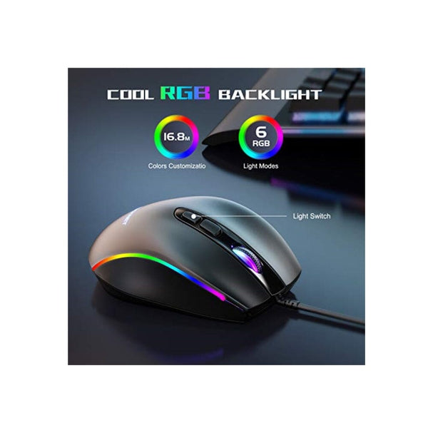 ماوس ألعاب سلكي TECKNET Wired Gaming Mouse, RGB Mouse [Breathing RGB LED], Gaming Mouse USB [Plug Play], 7 Programmable Buttons, High-Precision Adjustable 6 DPI, Ergonomic Mouse Wired for Windows/PC/Mac/Laptop Gamer