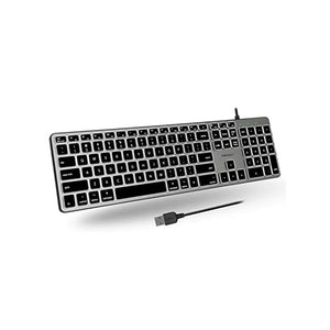 لوحة مفاتيح سلكية بإضاءة خلفية Macally Backlit Mac Keyboard Wired - Quiet, Sleek, and Functional - 3 Brightness Levels, 107 Keys - 5ft USB Wired Apple Keyboard - Backlit Wired Keyboard for Mac, iMac, MacBook Pro/Air - Space Gray