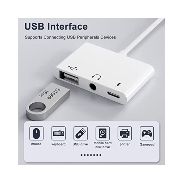 محول يدعم منافذ متعددة ‏ adapter-amUWECAN USB C to USB Adapter, 3 in 1 USB C to USB A OTG Adapter with 3.5mm Headphone Audio Jack and 60W PD Fast Charging Port, USB-C Splitter Compatible with Most Type-C Phones, iPad Pro, Laptops