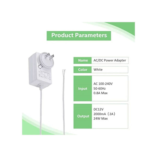 محول إمداد الطاقة إلى محول تيار مستمر بجهد 12 فولت  V 2A Power Supply Adapter, HUIYEETEX 100-240V AC to 12V DC Transformer for LED Strip Lights and Other 12V Low Voltage Devices with 5ft Cable, White