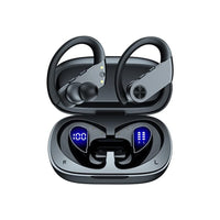 سماعات بلوتوث لاسلكية لوقت اللعب 90 ساعة مع حقيبة شحن Bluetooth Headphones Wireless Earbuds 90H Playtime with 2200mAh Charging Case Dual Digital Display Ear Buds Waterproof Over Ear Earphones with Earhooks for Sport Workout Laptop TV Computer Phone Black