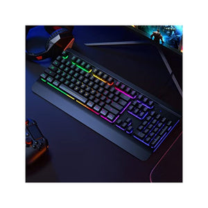 لوحة مفاتيح معدنية بالكامل Dacoity Gaming Keyboard, 104 Keys All-Metal Panel, Rainbow LED Backlit Quiet Computer Keyboard, Wrist Rest, Multimedia Keys, Anti-ghosting Keys, Waterproof Light Up USB Wired Keyboard for PC Mac Xbox