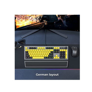 لوحة مفاتيح ميكانيكية للألعاب سلكية Mechanical Gaming Keyboard, PowerLead Wired Keyboard Rainbow RGB Backlit with Detachable Leather Wrist Rest, Programmable Settings with N-Key Flip, for Windows PC/MAC Games (104 Keys, Blue Switch)