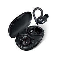 سماعات أذن مقاومة للماء NANSON Headphones Wireless Earbuds 60hrs Playback IPX7 Waterproof Earphones Over-Ear Stereo Bass Headset with Earhooks Microphone LED Battery Display for Sports/Workout/Gym/Running Black